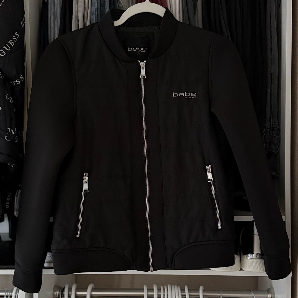 Bebe Sport Black Bomber Jacket with Zipper, Size M